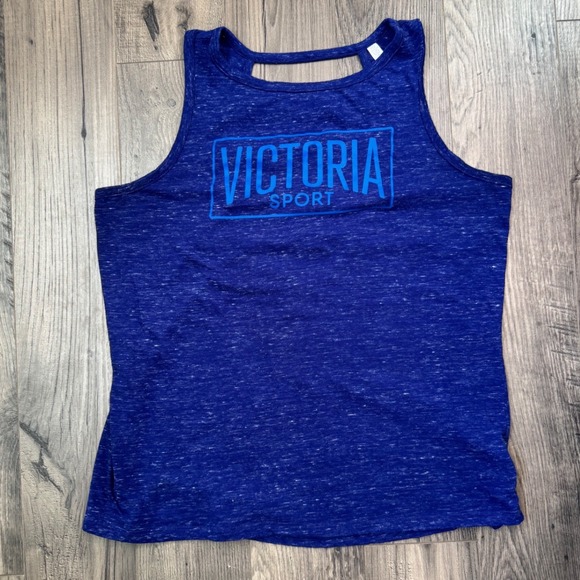 Victoria Sport Blue Heathered Cutout Back Tank Top Activewear Athletic Top - Picture 1 of 6